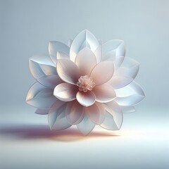 translucent flower made of glass-like material, soft light refraction, calm pastel tone