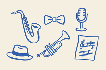 Jazz instruments doodle line drawing vector illustration © Victoria