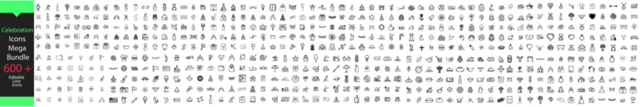 Editable Celebration and Holiday Mega Bundle Line Icons Set