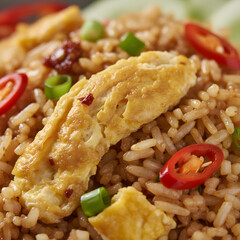 Indonesian Nasi Goreng Fried Rice with Egg Close Up