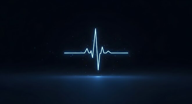 Electrocardiogram pulse line on dark background with glowing blue light