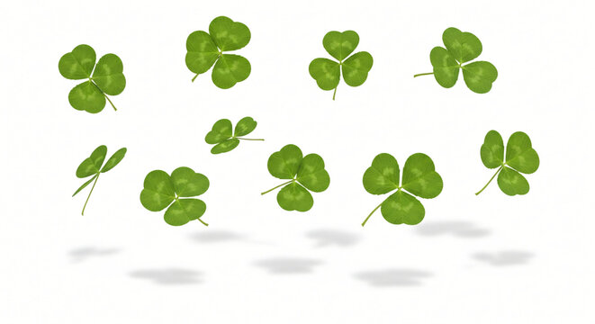 Falling Shamrock Leaves with Soft Motion Blur on White