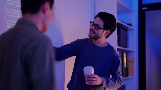 Ai tranformation business meeting creative programer night meeting streamline business processes, and help businesses stay ahead of the competition Businessman reviewing project during presentation	