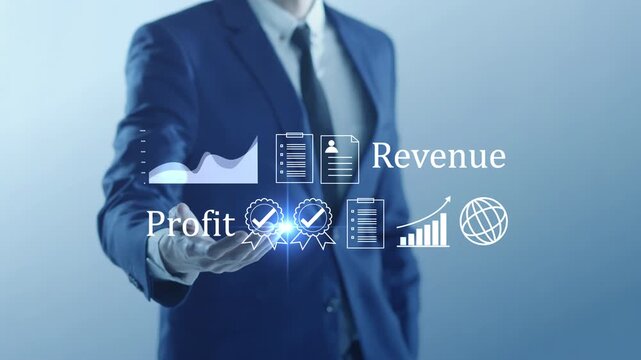 Financial profit and revenue business growth. Digital data analysis chart, global market success strategy, certified corporate quality management, and economic investment planning concept.