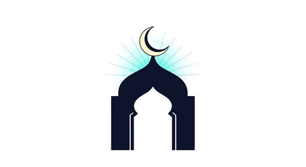 Obraz premium A minimalist illustration of an archway adorned with a crescent moon, symbolizing spirituality and serenity in a simple yet evocative composition