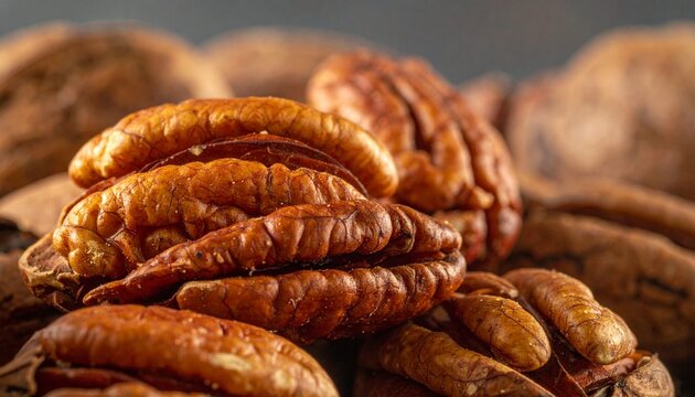Close-up shot of delicious, fresh pecan nuts, perfect for snacking and baking.