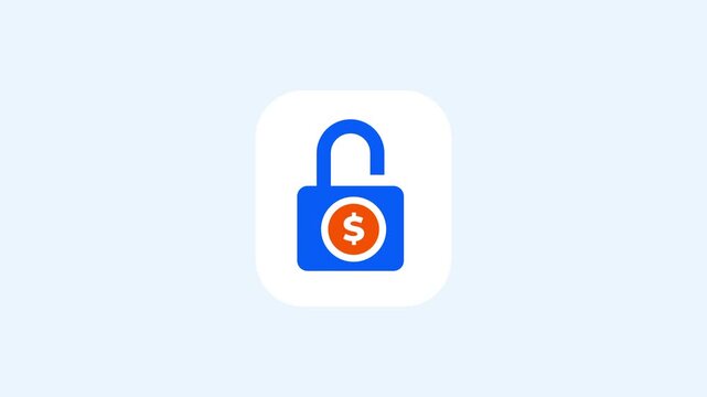 Padlock icon featuring a central dollar sign represents a specialized security lock for protecting high value financial accounts and bank assets