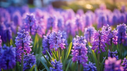 Obraz premium A stunning tapestry of purple blooms dances under the soft glow of a spring day.