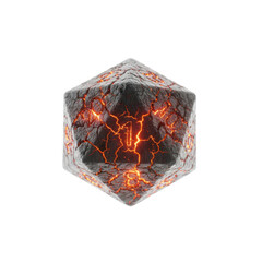 Fiery D20 Dice with Glowing Cracks and Number One
