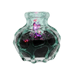 Abstract Glass Container with Glowing Dark Liquid