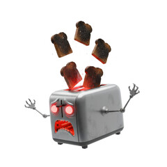 Scared Toaster with Burning Toast Flying Out