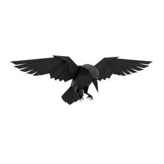Origami Black Bird in Flight with Wings Spread