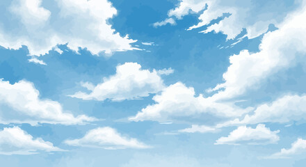 Vibrant Watercolor Sky with Fluffy Cumulus Clouds and Blue Hues - Artistic Illustration © Hiroto