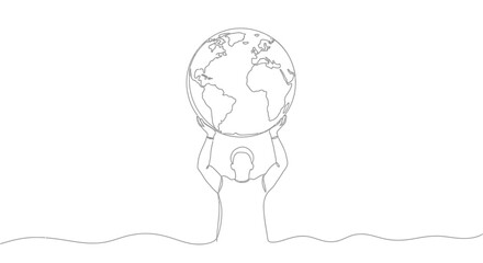 Person Holding the Planet Earth Above Head in Minimalist Art Style