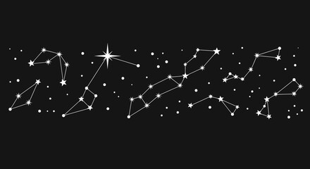 Celestial Constellations and Stars on a Dark Night Sky Background Illustration © Hiroto