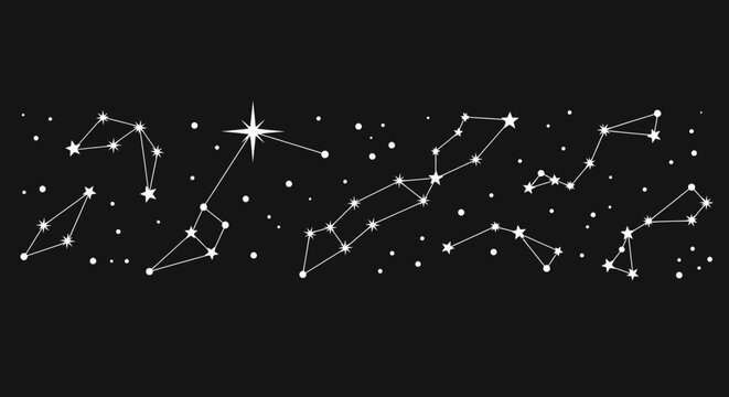 Celestial Constellations and Stars on a Dark Night Sky Background Illustration
