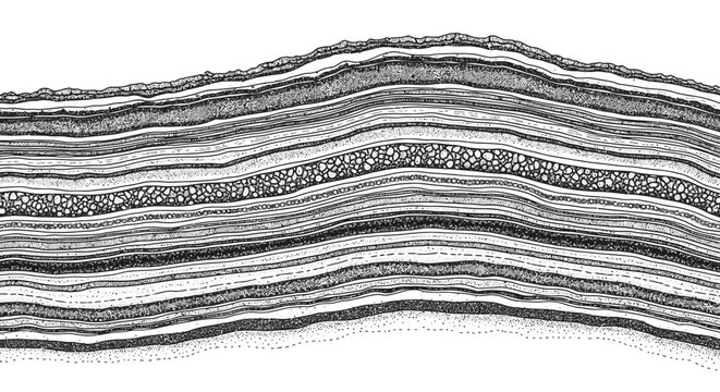 Monochromatic Stratified Rock Formation Vector Art Illustration of Geological Layers