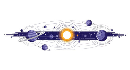 Stylized Solar System with Planets and Rings Orbiting a Bright Sun © Citra