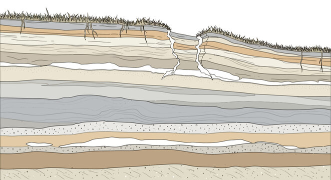 Layered Earth Strata Cross-Section Showing Geological Formations and Soil Layers