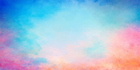 Fototapeta premium Abstract colorful watercolor background featuring a grunge paper texture with vintage paint strokes in fire orange and sky blue art patterns on an old canvas wallpaper illustration