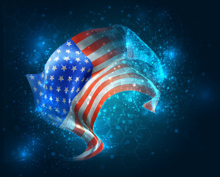 USA, America, vector 3d flag virtual triangular polygons on a color background