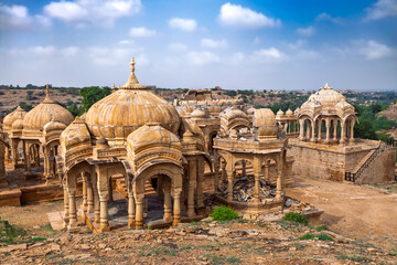 Fototapeta premium Golden sandstone cenotaphs of Bada Bagh in Jaisalmer.