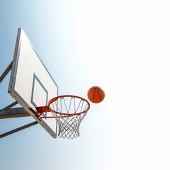 Basketball Falling Toward Orange Rim and White Backboard