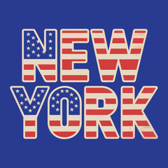 Fototapeta premium New York Text with American Flag Pattern on Blue Background typography lettering