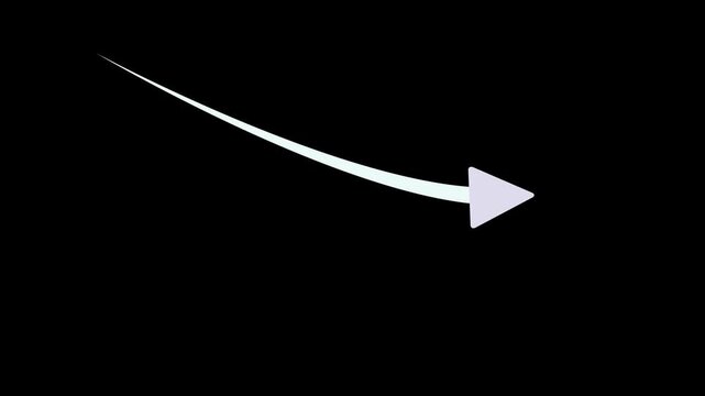 Animated arrow moving diagonally down on black background, direction and flow concept.