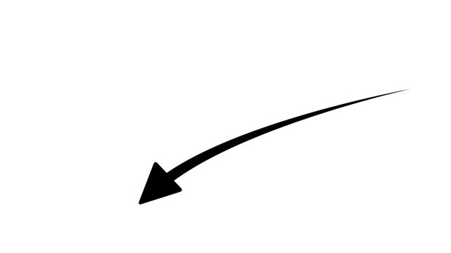 Title:Animated black arrow pointing downwards on white background, recession or decrease concept.