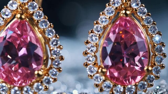 Showcasing a close-up of a pink gemstone ring with sparkling details in focus on the piece