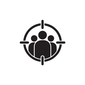 Target symbol with people icon inside crosshairs representing focus group audience marketing strategy or selection on transparent background vector