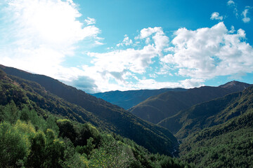 Obraz premium Scenic Green Hills of Adishi Svaneti Georgia, Vast Alpine Landscape and Meadows on the Trekking Route to Ushguli, Caucasus Nature