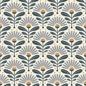 Vintage Retro 70s Modern Geometric Floral seamless pattern. design, for fabric, wrapping, textile, wallpaper. Vector Illustration