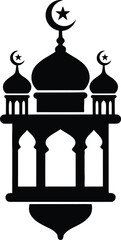 Obraz premium Islamic lantern silhouette with mosque domes and crescent moon stars