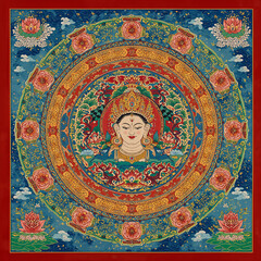 Fototapeta premium Traditional Tibetan Mandala with Goddess Parvati - Geometric Art