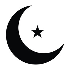 Symbol of Islamic Faith: A minimalist portrayal of the Islamic crescent moon embracing a singular star, embodying peace and spiritual reflection.