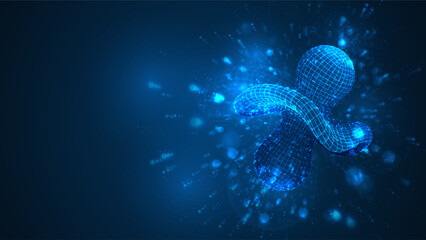 Naklejka premium An abstract 3D object on a blue background with bright highlights.