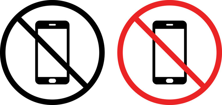 No smartphone usage signs in black and red circles