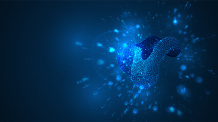Naklejka premium An abstract 3D object on a blue background with bright highlights.