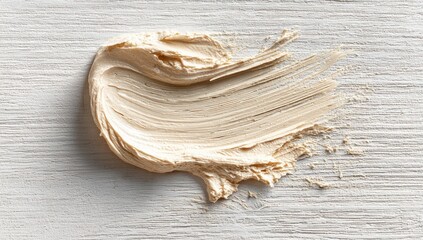 Beige cream smear on textured white surface