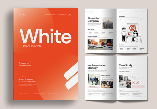Modern Corporate White Paper Brochure Template with Orange Accents