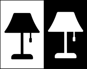 Obraz premium Icon, vector illustration of a table lamp with silhouette design, in original and negative versions