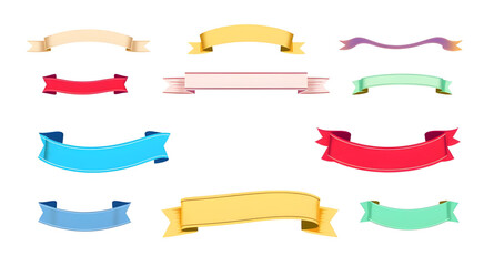 Fototapeta premium ribbons, colorful, vector, set, banner, decoration, festive, celebration, party, gift, wrapping, bow, curve, wave, stripe, stream, curl, twist, graphic, design, illustration, flat, modern, bright, vib