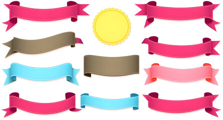 Obraz premium ribbons, colorful, vector, set, banner, decorative, festive, celebration, party, gift, bow, wrapping, curve, wave, stripe, stream, curl, twist, graphic, design, illustration, flat, modern, bright, vib