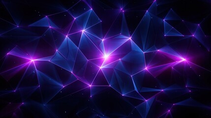 Obraz premium Futuristic glowing polygonal network with neon lights on dark background