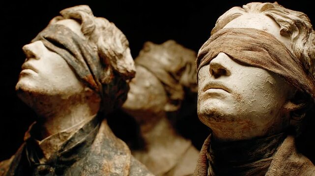 Blindfolded sculptures representing justice and truth