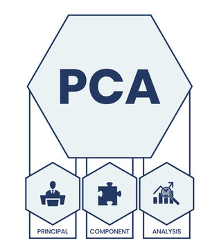 PCA, Principal Component Analysis acronym. Concept with keyword and icons. Flat vector illustration. Isolated on white