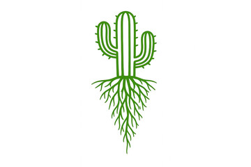 Obraz premium Saguaro cactus outline featuring deep, widespread roots, representing desert plant resilience, life, sustainability, and nature icon