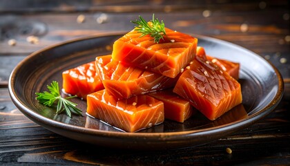 Salmon Candy on Wooden Background